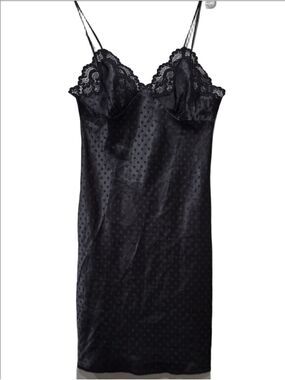 Vintage Linda for Eaton’s Black Jacquard Satin Heart Slip Dress Nightie Sz M